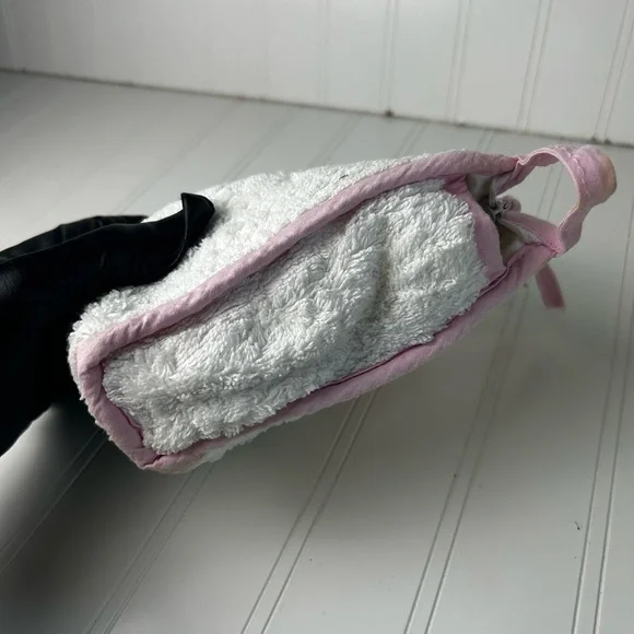 White Fluffy “I love Dior” White and Pink Dior Nylon TerryClothed Cosmetic Bag